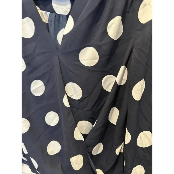 Carmen Marc Valvo Women's Navy Blue Long Sleeves Polka Dot Blouse Size Large‎ - Picture 2 of 5